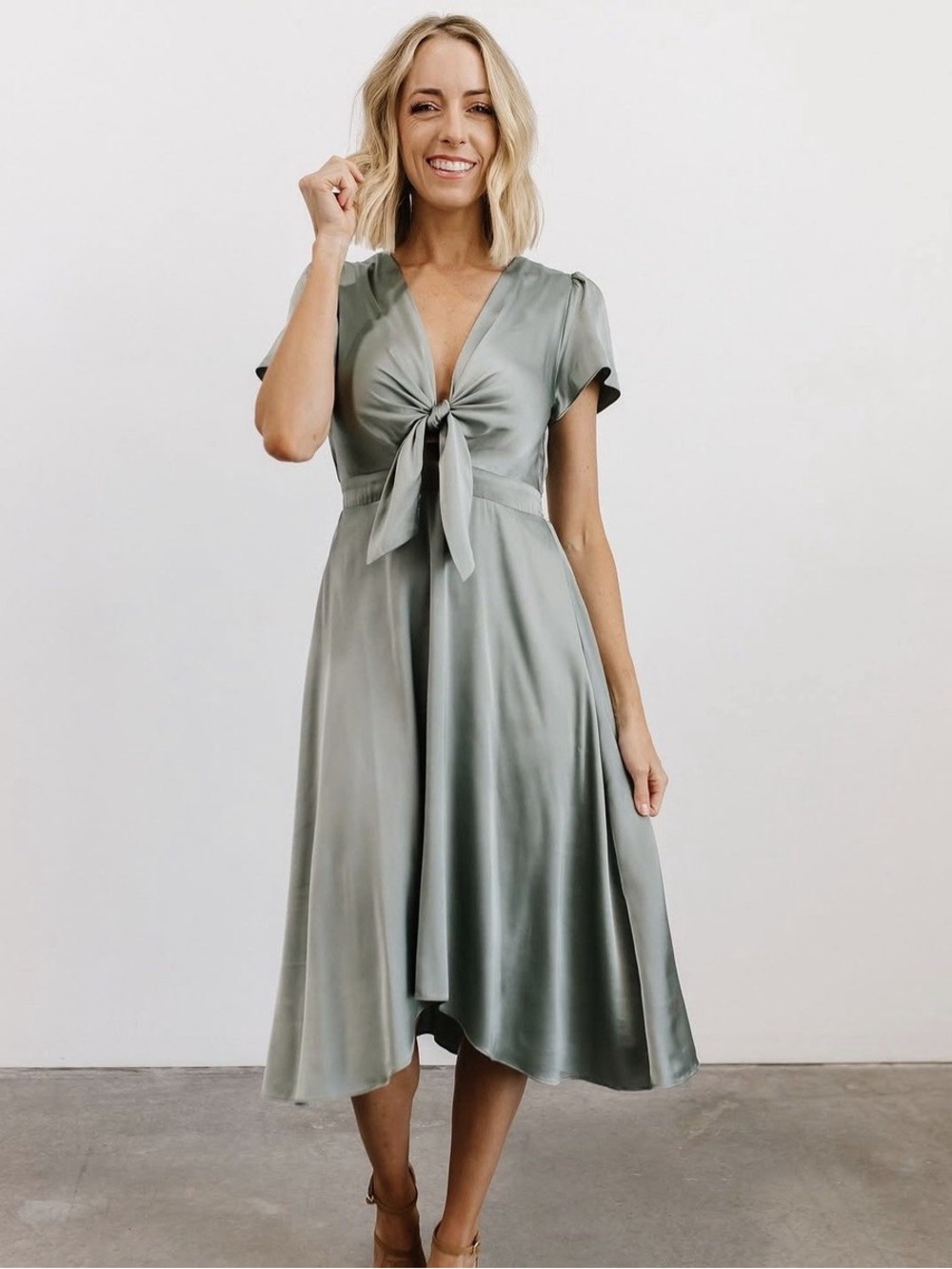New Baltic Born Poppy Satin Midi Tie Front Dress Size XXL